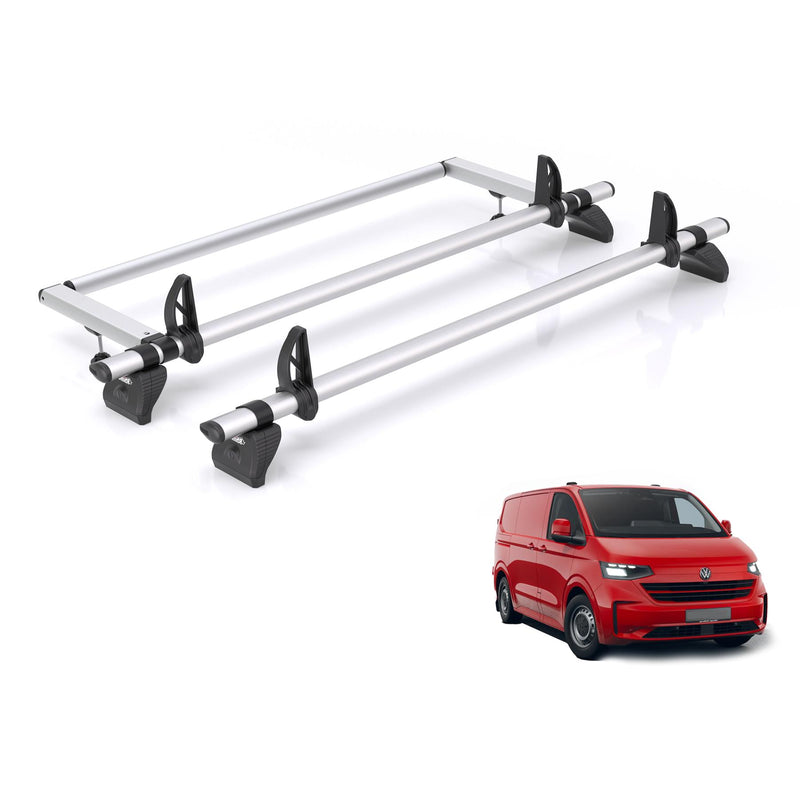 VW Transporter (2024-) - 2 Rhino Kammbar Pro Roof Bars + Roller (Aluminium)