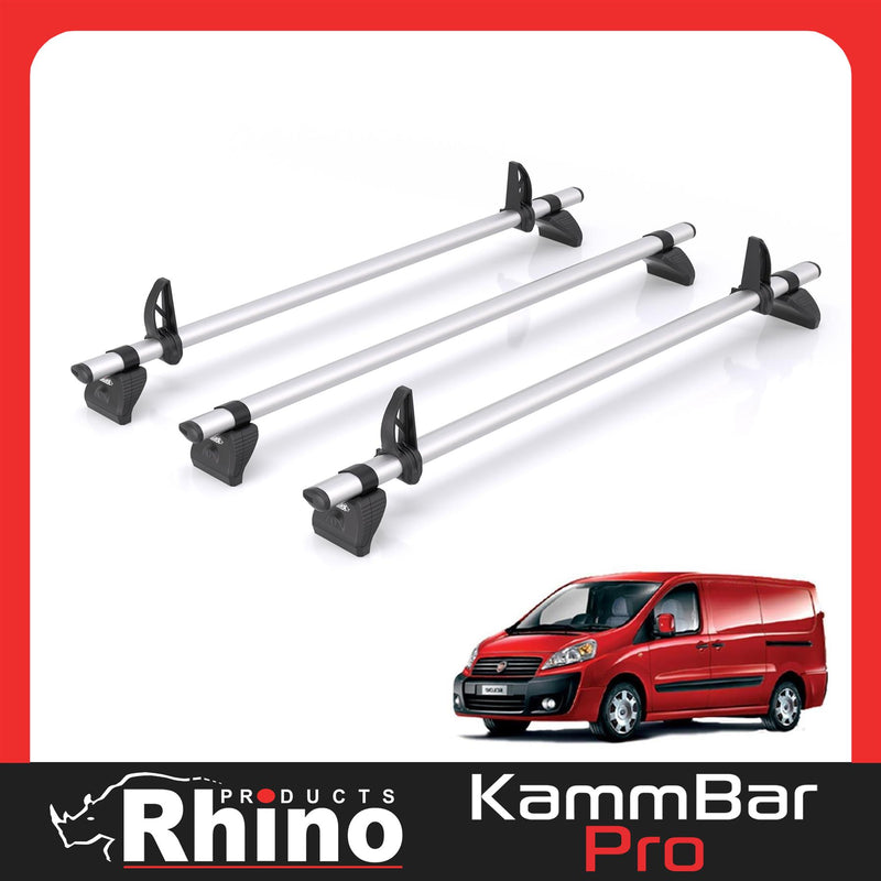 Fiat Scudo (2007-2016) - 3 Rhino Kammbar Pro Roof Bars (Aluminium)