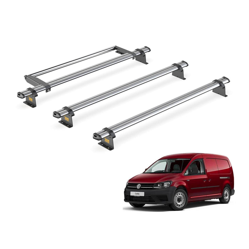 VW Caddy (2015-2020) - 3 Van Guard Ultibar Trade Roof Bars + Roller