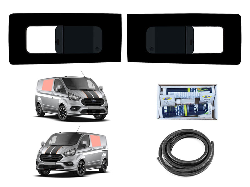 Ford Transit Custom (2013-2023) Driver and Passenger Side Opening Window Privacy Camper Glass with Fitting Kit