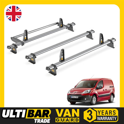 Citroen Berlingo Roof Rack for 2008-18 [L1] 3 Roof Bars & Roller Van Guard Trade
