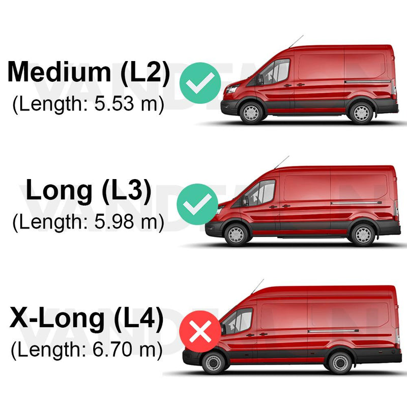 Ford Transit (2013-2024) - 2 Rhino Kammbar Pro Roof Bars + Roller (Aluminium)