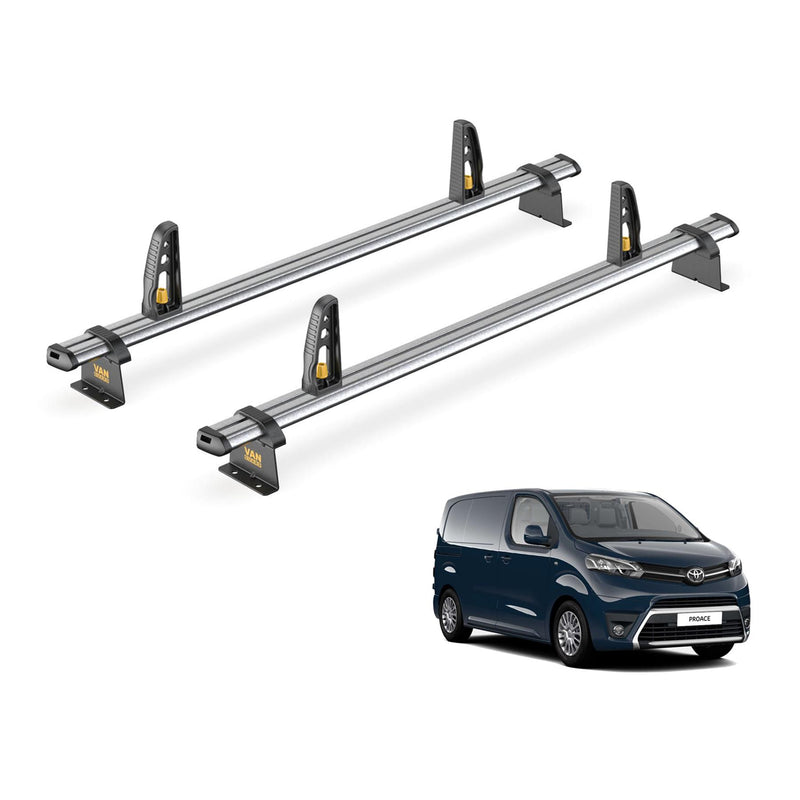 Toyota ProAce Roof Rack for (2016+ Compact) 2x Bars + Loadstops Van Guard Trade