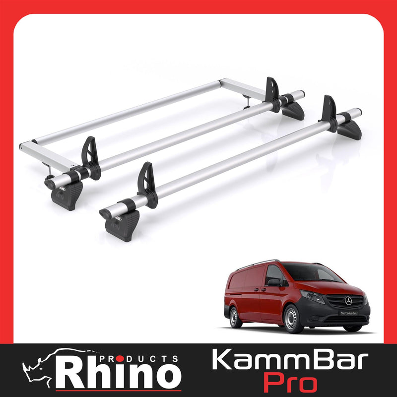 Mercedes Vito (2014-) - 2 Rhino Kammbar Pro Roof Bars + Roller (Aluminium)