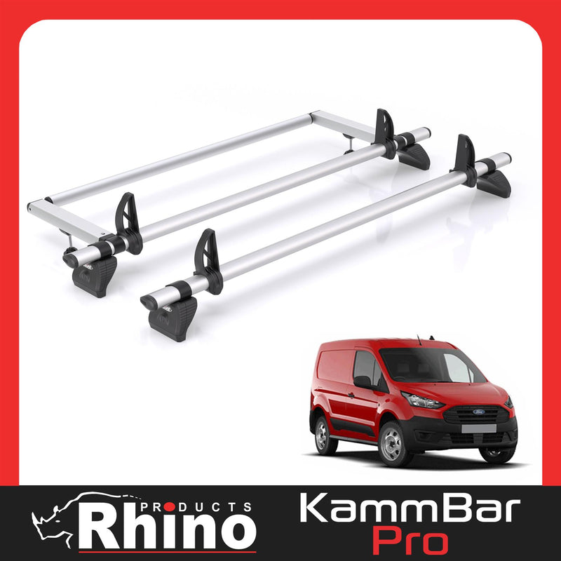 Ford Transit (2013-2024) Connect - 2 Rhino Kammbar Pro Roof Bars + Roller (Aluminium)