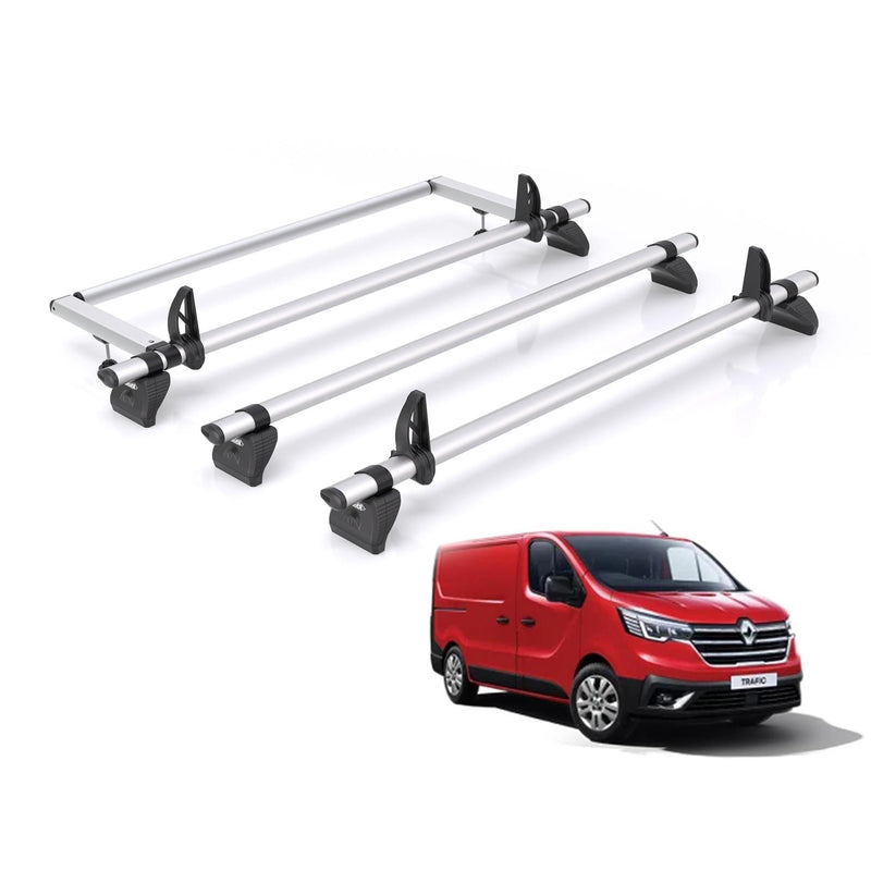 Vauxhall Vivaro (2014-2019) - 3 Rhino Kammbar Pro Roof Bars + Roller (Aluminium)