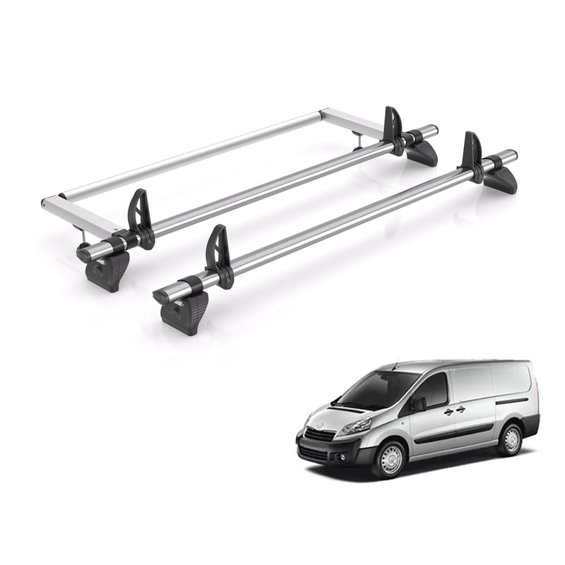 Peugeot Expert (2007-2016) - 2 Rhino Kammbar Fleet Roof Bars + Roller (Steel)