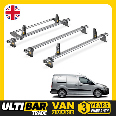 Peugeot Partner Roof Rack for (2008-2018 LWB) 3x Bars & Roller Van Guard Trade