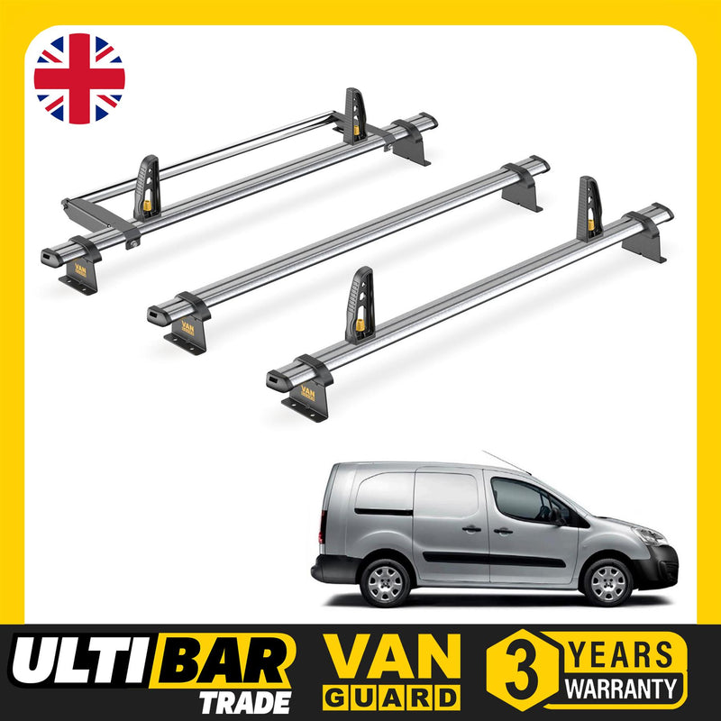 Peugeot Partner Roof Rack for (2008-2018 LWB) 3x Bars & Roller Van Guard Trade