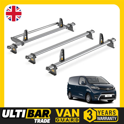Toyota ProAce Roof Rack for (2016+ Compact) 3 Bars + Roller Van Guard Ulti Trade