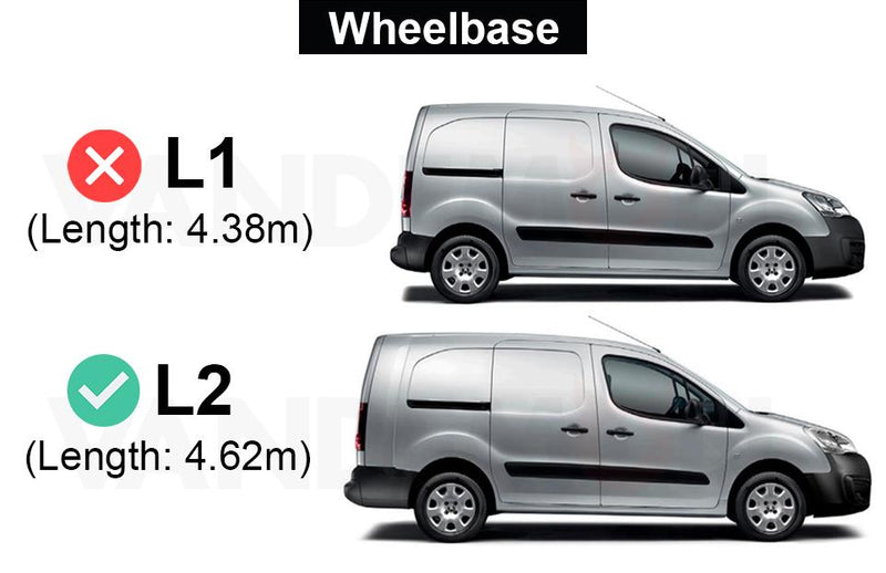 Peugeot Partner (2008-2018) - 2 Rhino Kammbar Black Roof Bars + Roller (Aluminium)