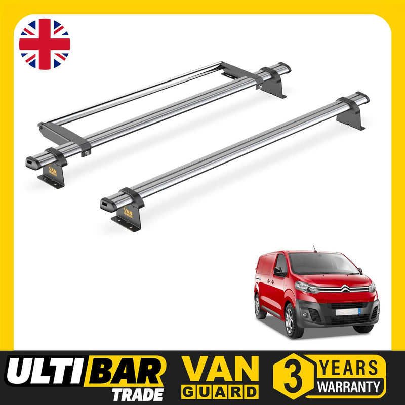 Peugeot Expert (2016-) - 2 Van Guard Ultibar Trade Roof Bars + Roller