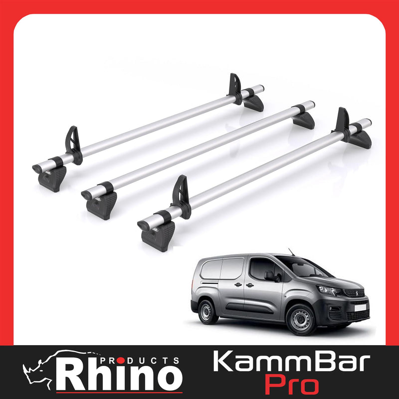 Peugeot Partner (2018-) - 3 Rhino Kammbar Pro Roof Bars (Aluminium)
