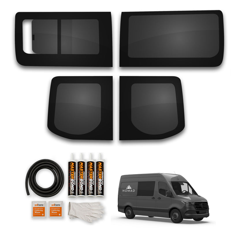 Mercedes Sprinter (2018-) Driver Fixed Passenger Opening Side and Rear Door Window Privacy Camper Glass with Fitting Kit