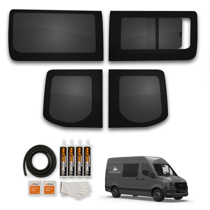 Mercedes Sprinter (2018-) Driver Opening Passenger Fixed Side and Rear Door Window Privacy Camper Glass with Fitting Kit